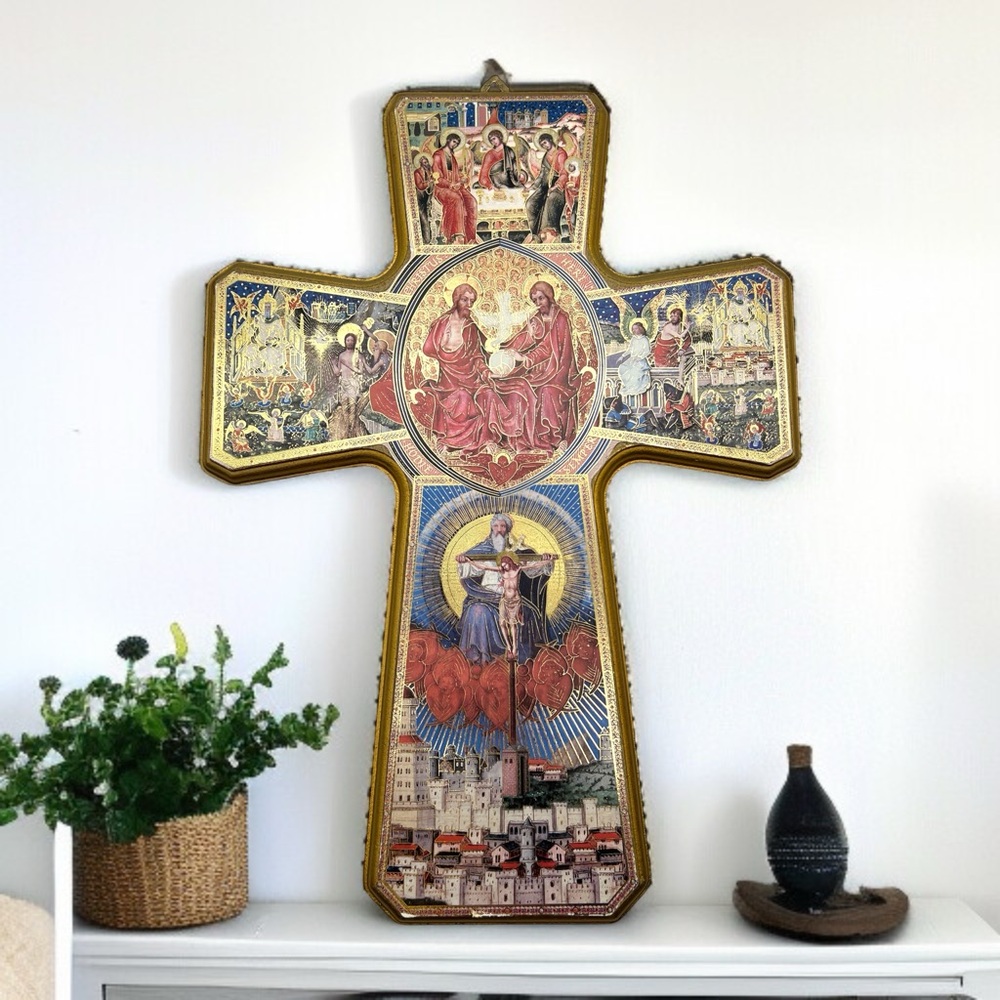 Gold and Red Byzantine Art Cross Wall Decor